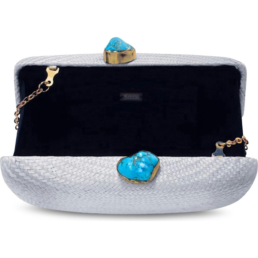Women's Jen Straw Turquoise Stone Clutch Bag