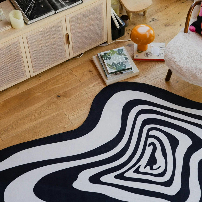 Black and White Vertigo Irregular Area Rug