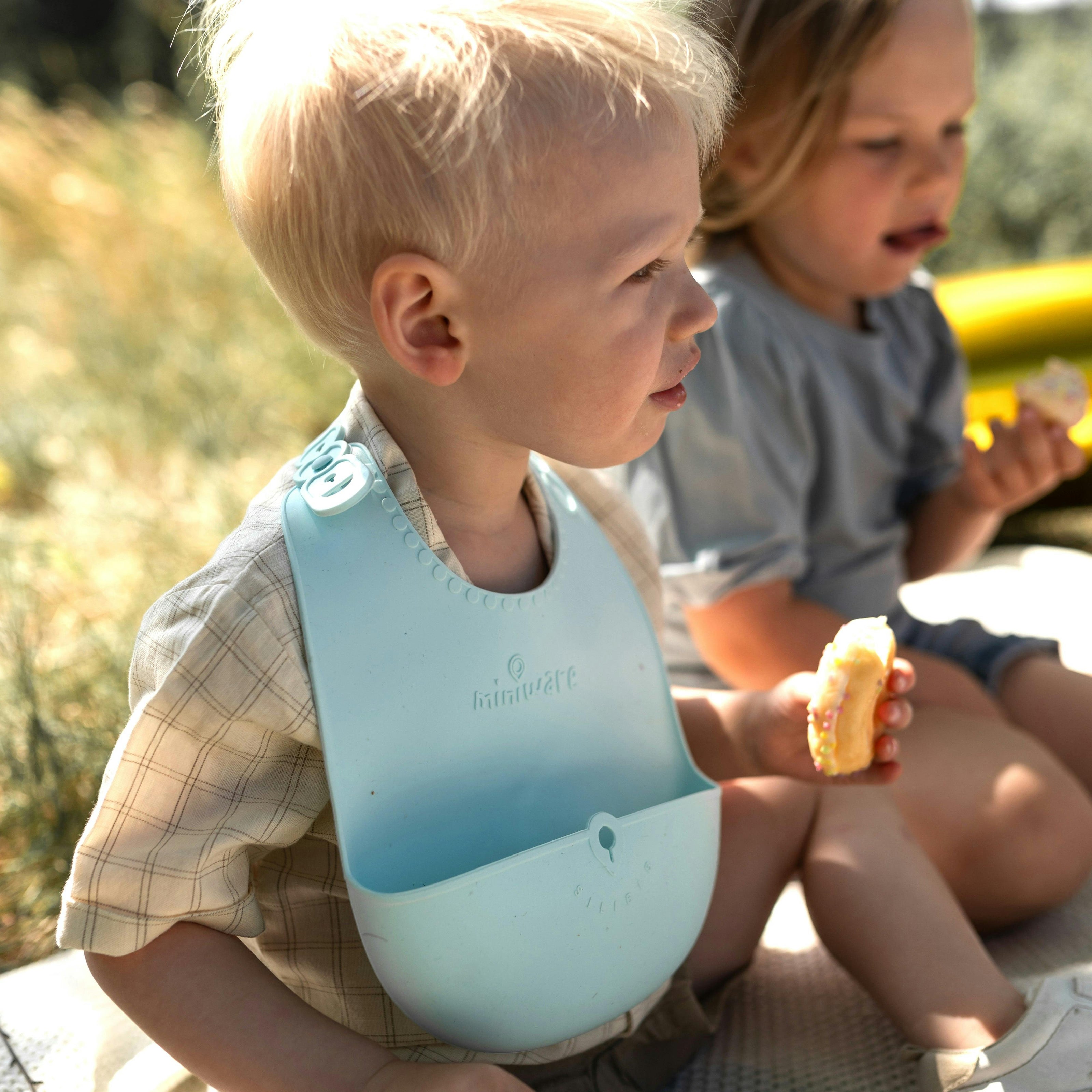 Roll & Lock Silicone Bib 2-pack - Aqua + Dove Grey