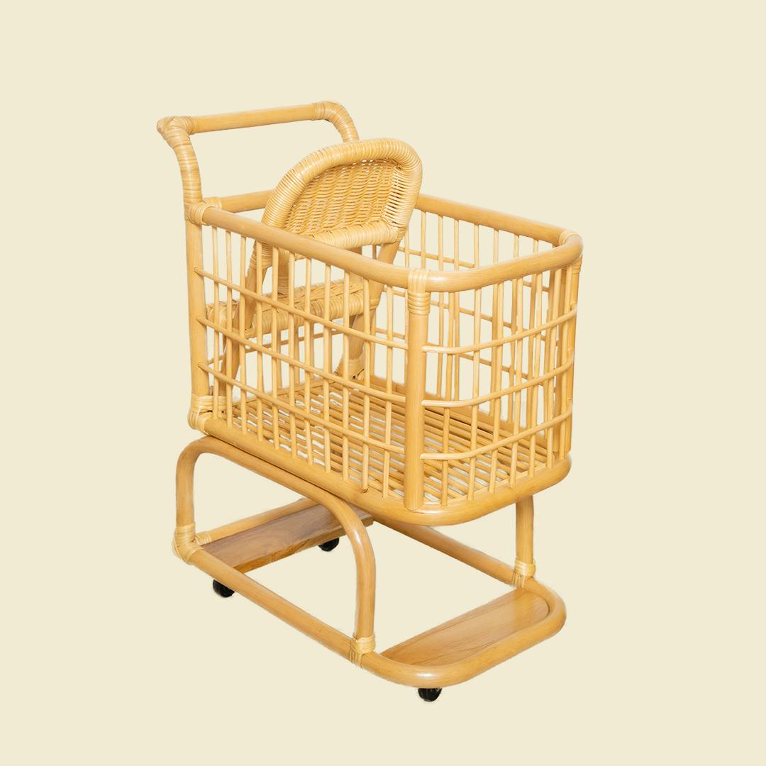 Handcrafted - Kids Shopping Cart - Rattan Wicker