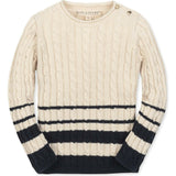 Organic Roll Neck Cable Sweater, White