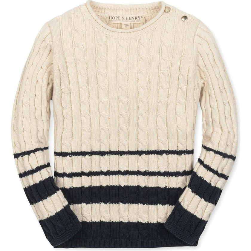 Organic Roll Neck Cable Sweater, White