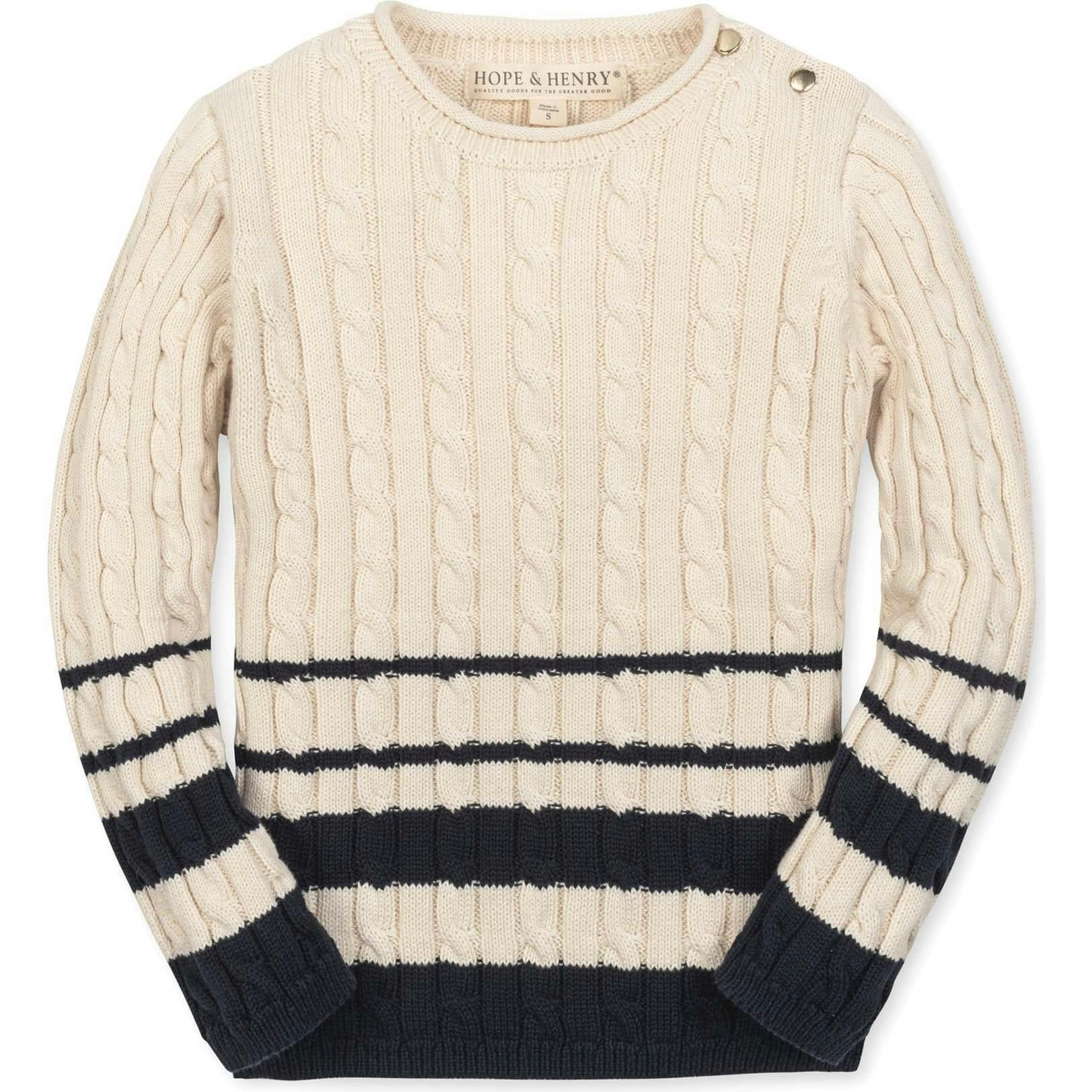 Organic Roll Neck Cable Sweater, White