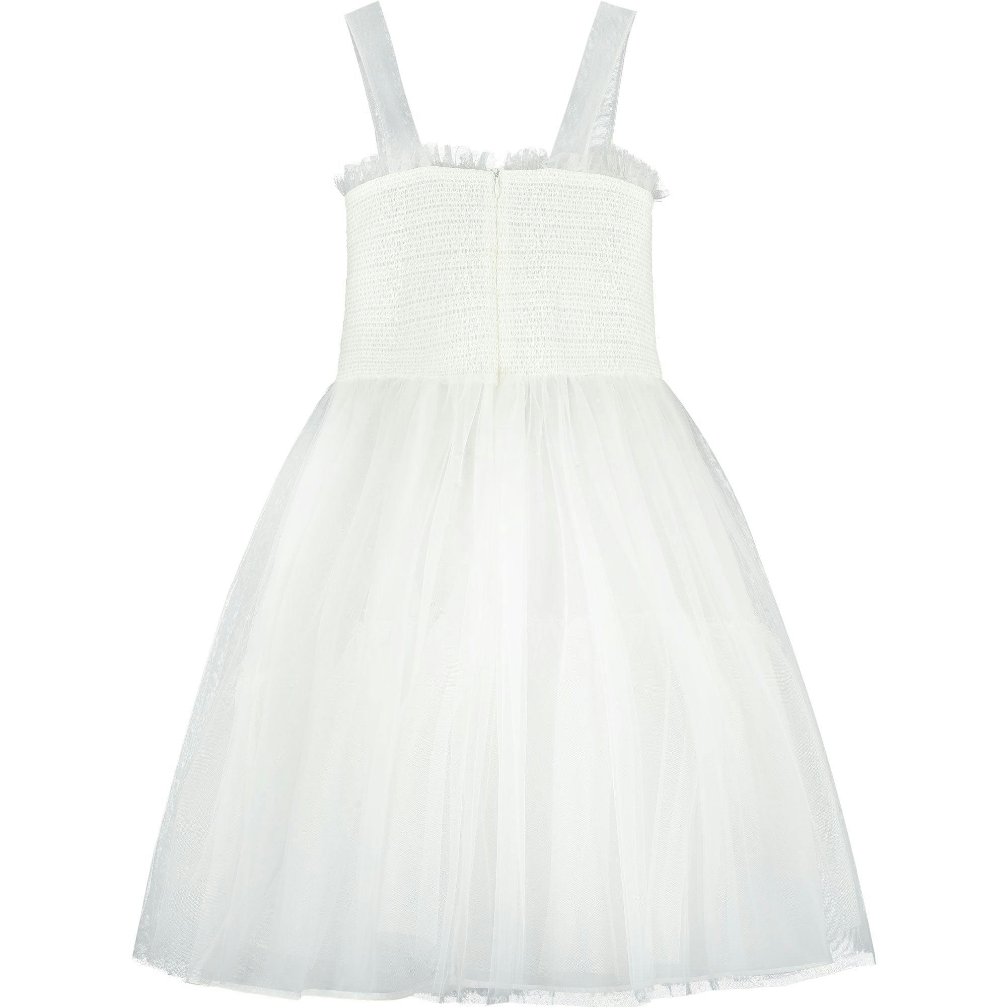 Angel Smocked & Embroidered Tulle Girls Occasion Dress