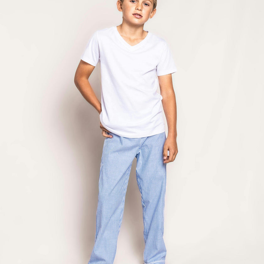 Kid's Twill Pajama Pants in French Blue Stripes