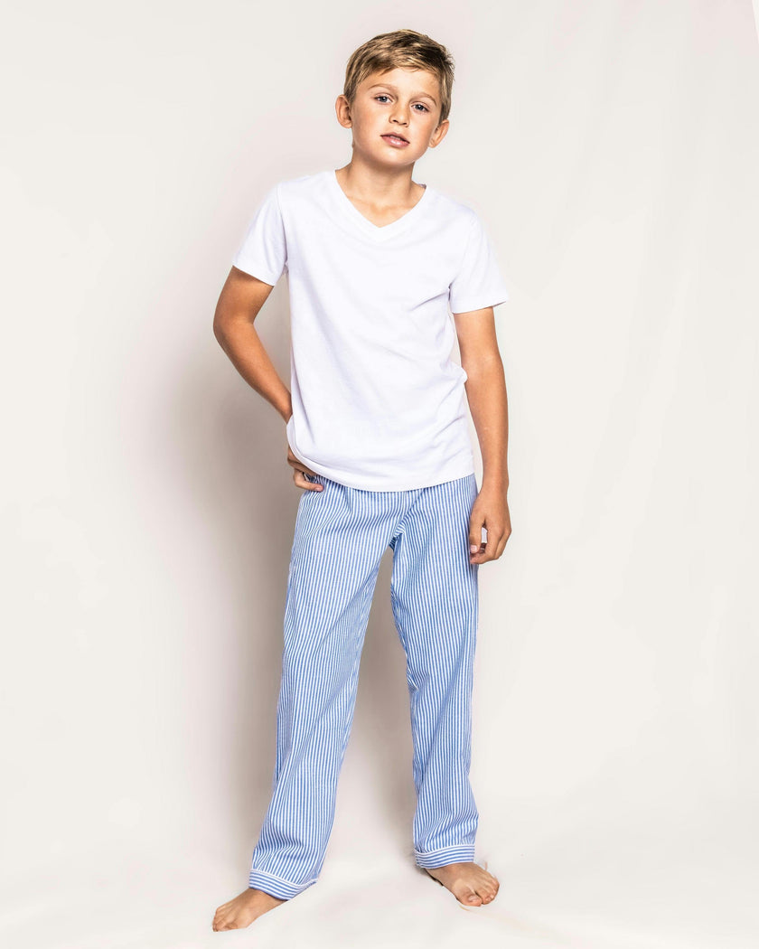 Kid's Twill Pajama Pants in French Blue Stripes