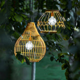 Outdoor Solar Powered Open Wicker Hanging Lantern Shaped Pendant Light With Dimmable Bulb And Remote Control With Multiple Modes And Levels
