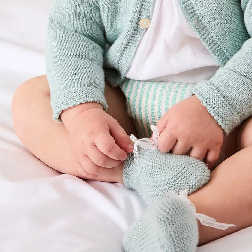 Lace Detail Knitted Booties in Sage Green (0-6mths)