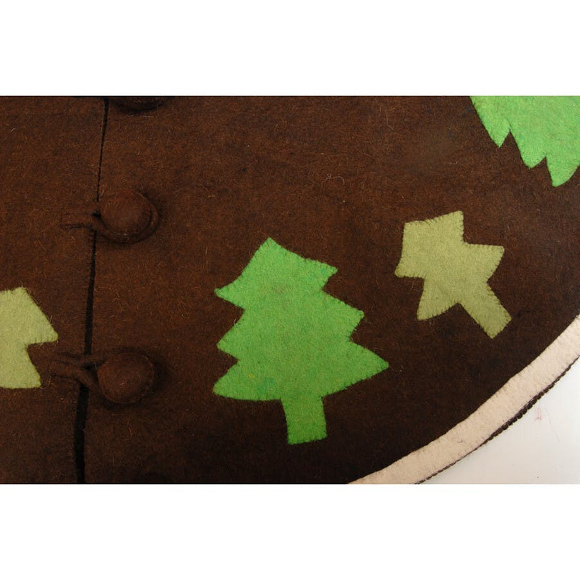 Handmade Christmas Tree Skirt in Felt - Rustic Trees on Brown - 60"