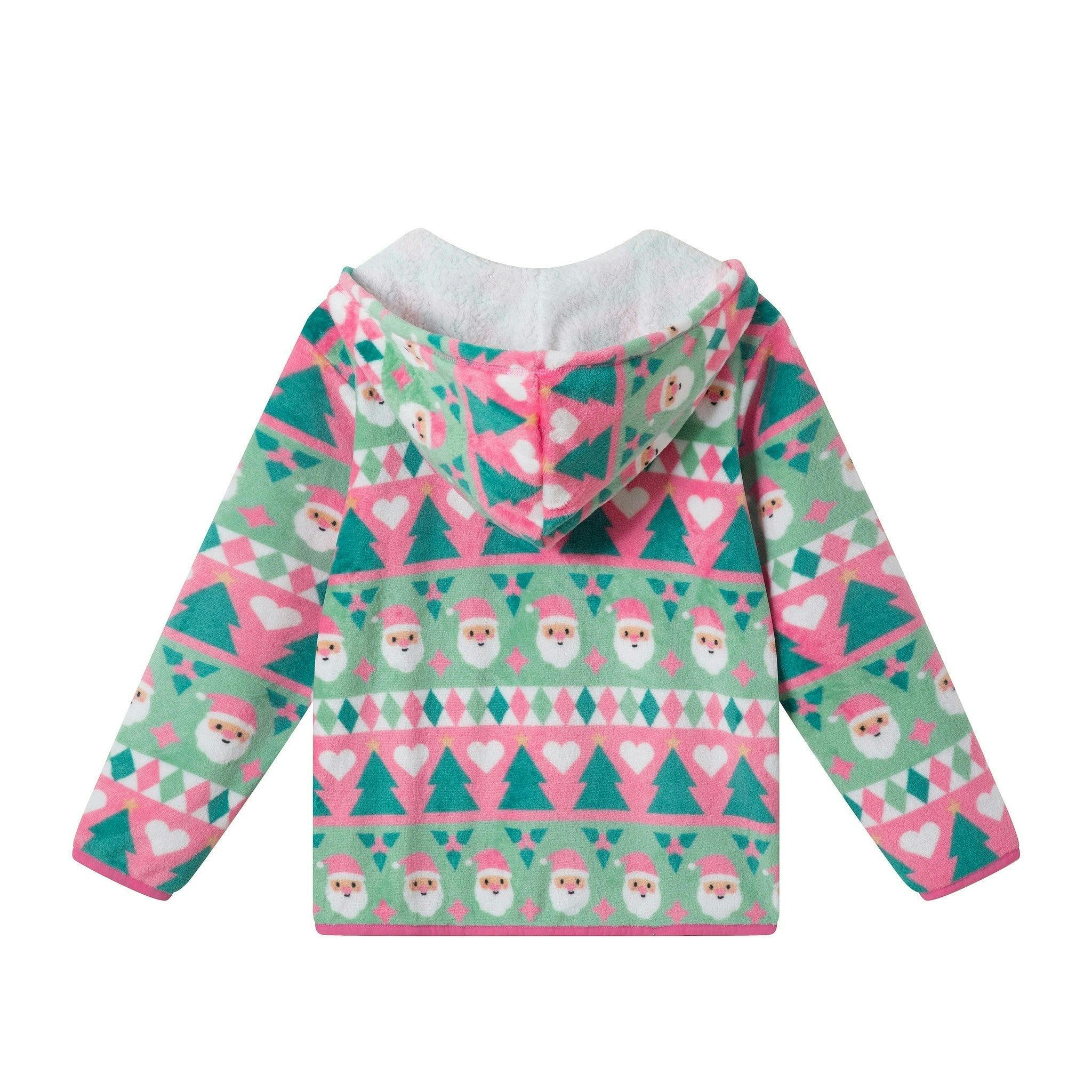 Tween (7-16) Girls Plush Hoodie | Holiday Fair Isle