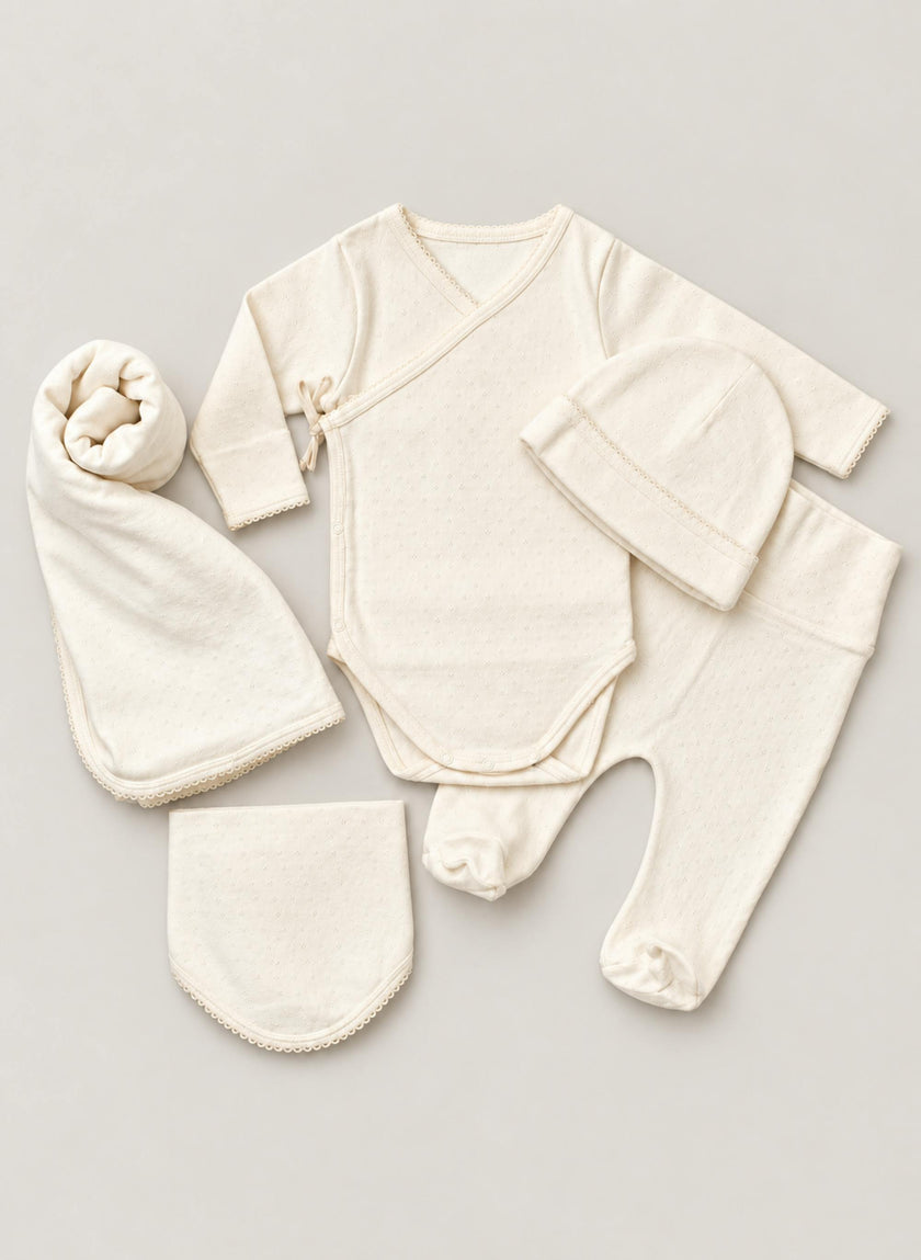 Welcome Baby Organic Pointelle Cotton 5 Piece Set
