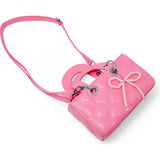 Quilted Rectangle Bow Charm Handbag