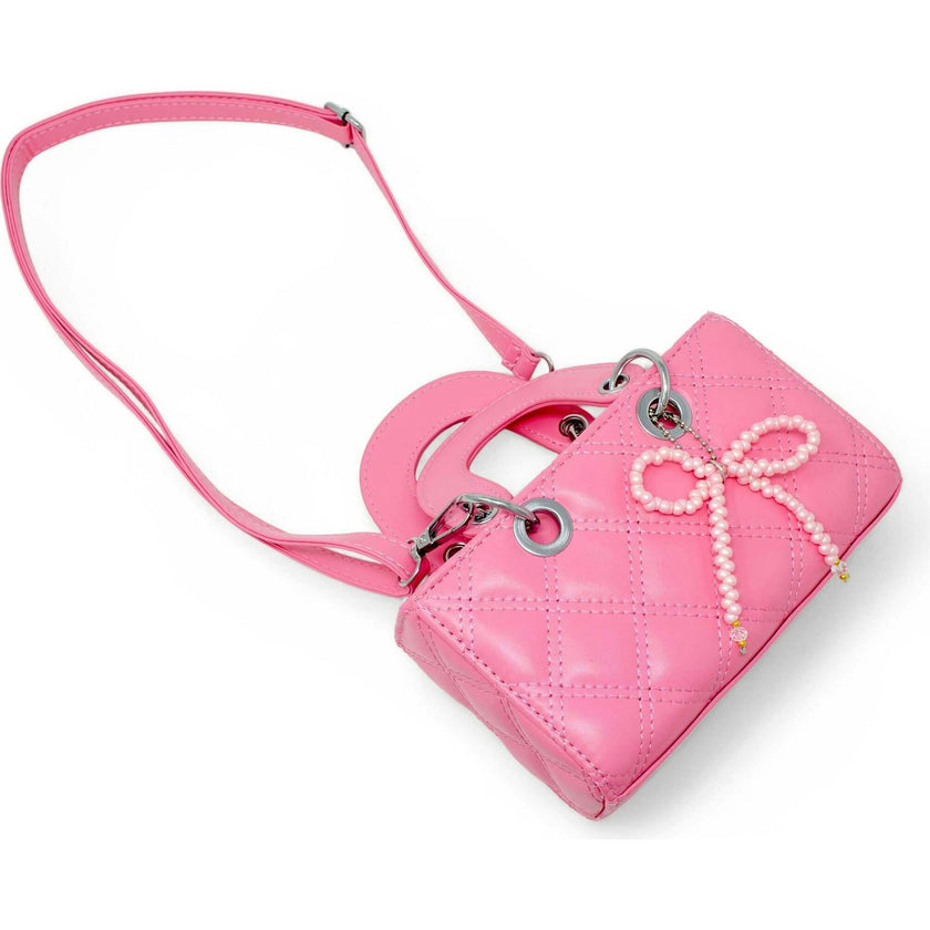 Quilted Rectangle Bow Charm Handbag