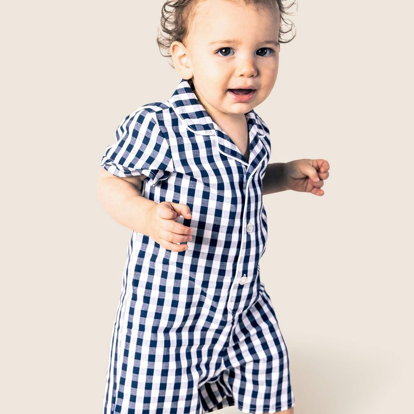 Baby's Twill Summer Romper in Navy Gingham