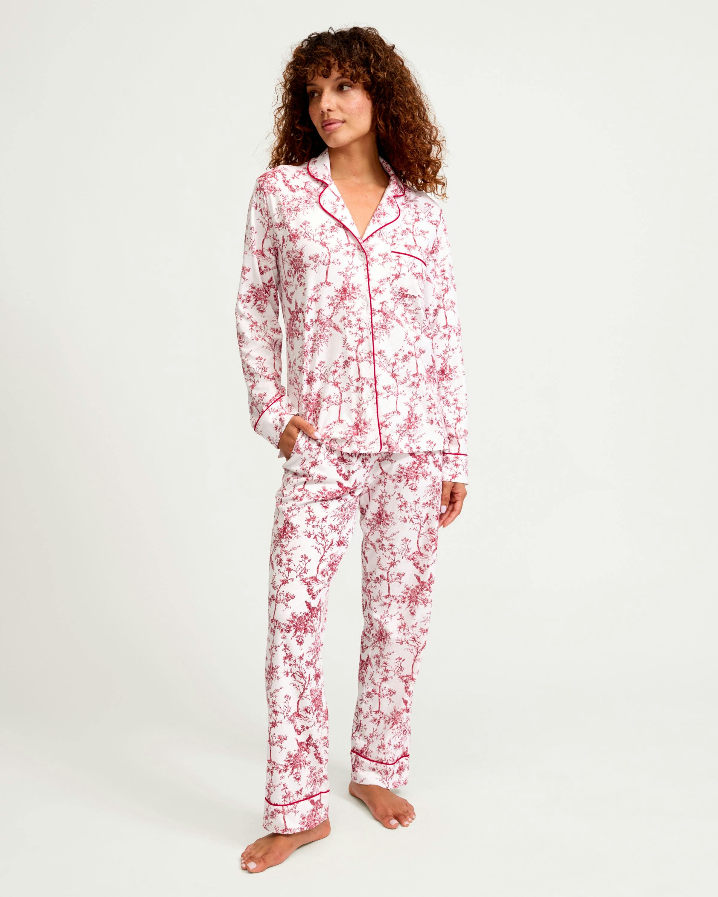 Women's Pima Pajama Set in Red Timeless Toile