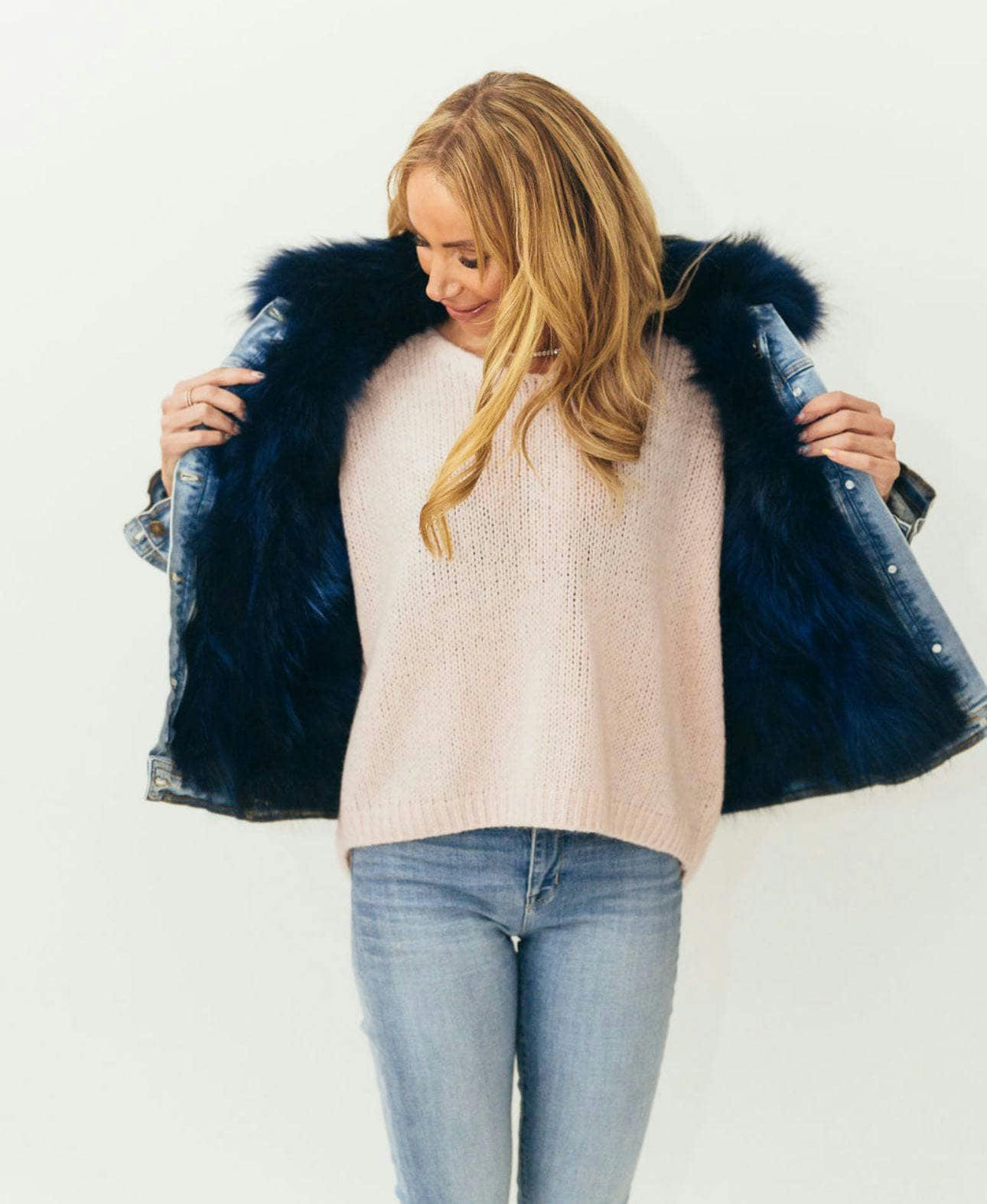 Women’s Ombre Fur Denim Jacket Grey