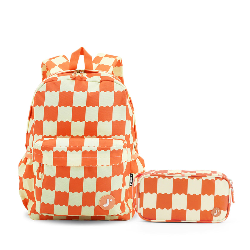 Oz Daypack Backpack with Doodle Large Pencil Case in Wiggle Coral