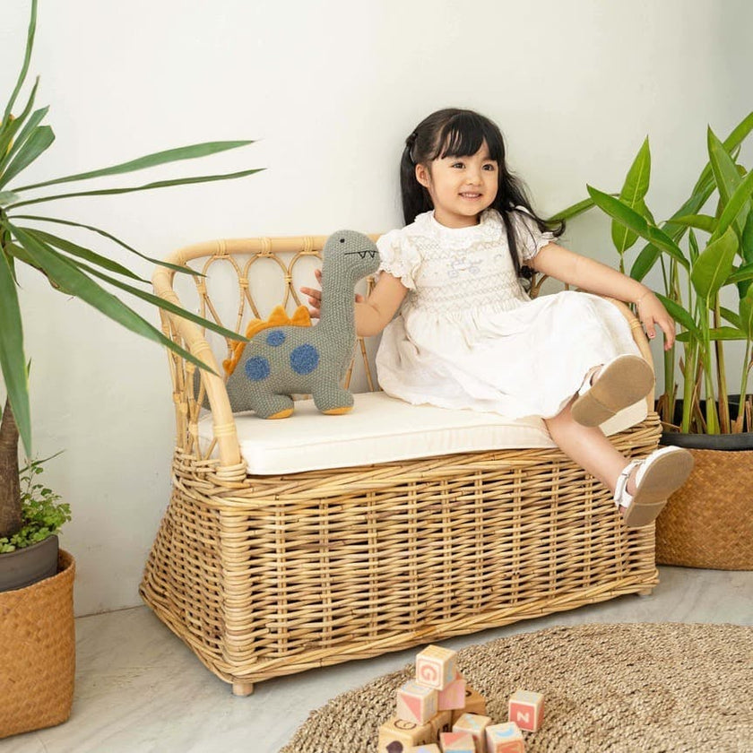 Handcrafted - Callie Kids' Storage Couch - Rattan Wicker