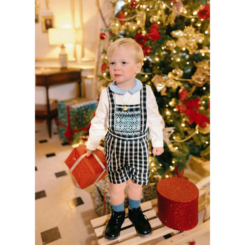 George Navy Tartan Boy Dungaree & Shirt