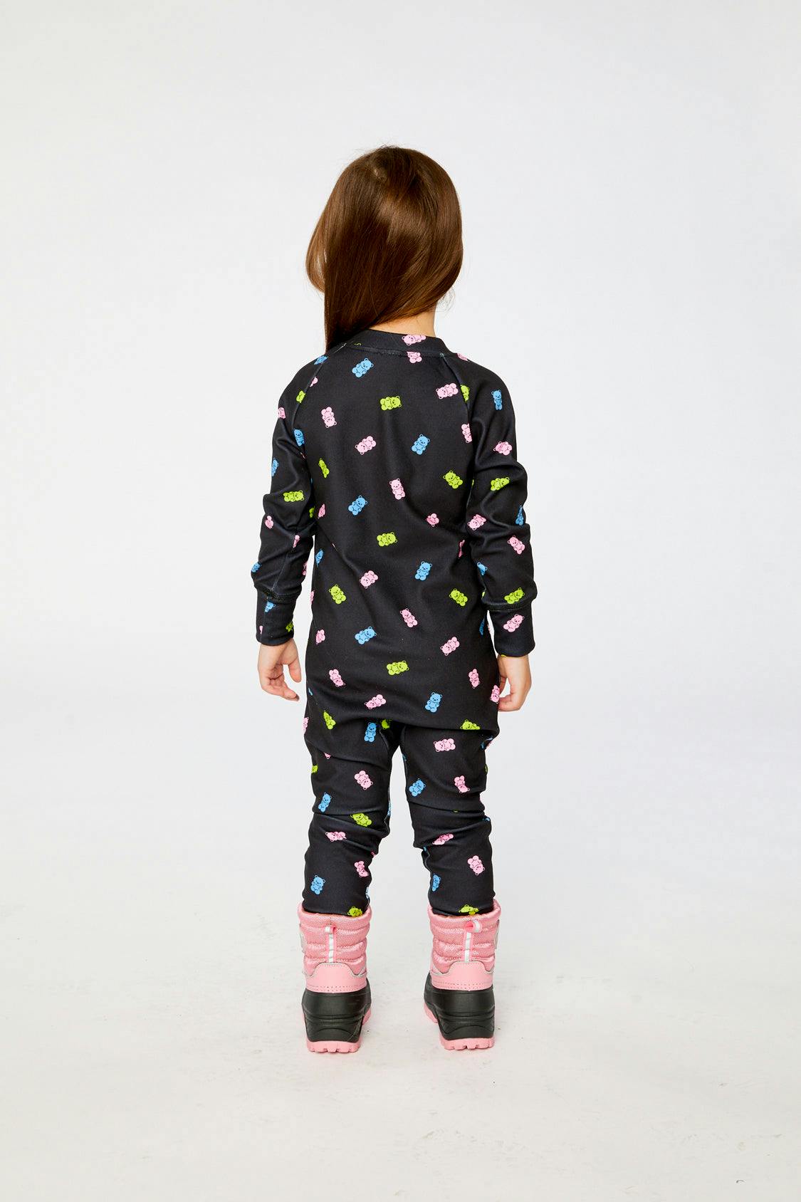 One Piece Thermal Underwear Black Printed Gummy Bears