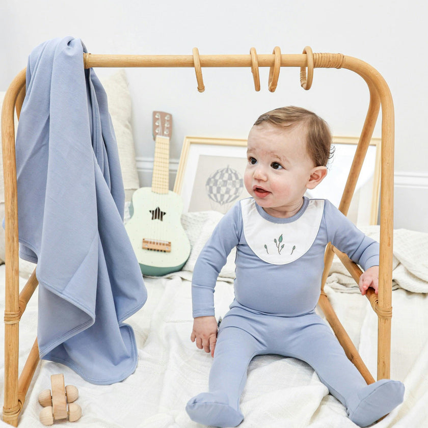 Embroidered Bib Footie and Beanie Set