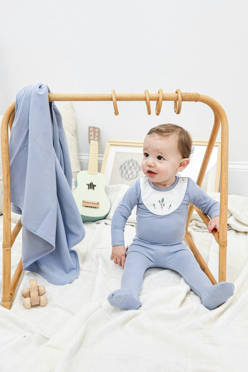 Embroidered Bib Footie and Beanie Set