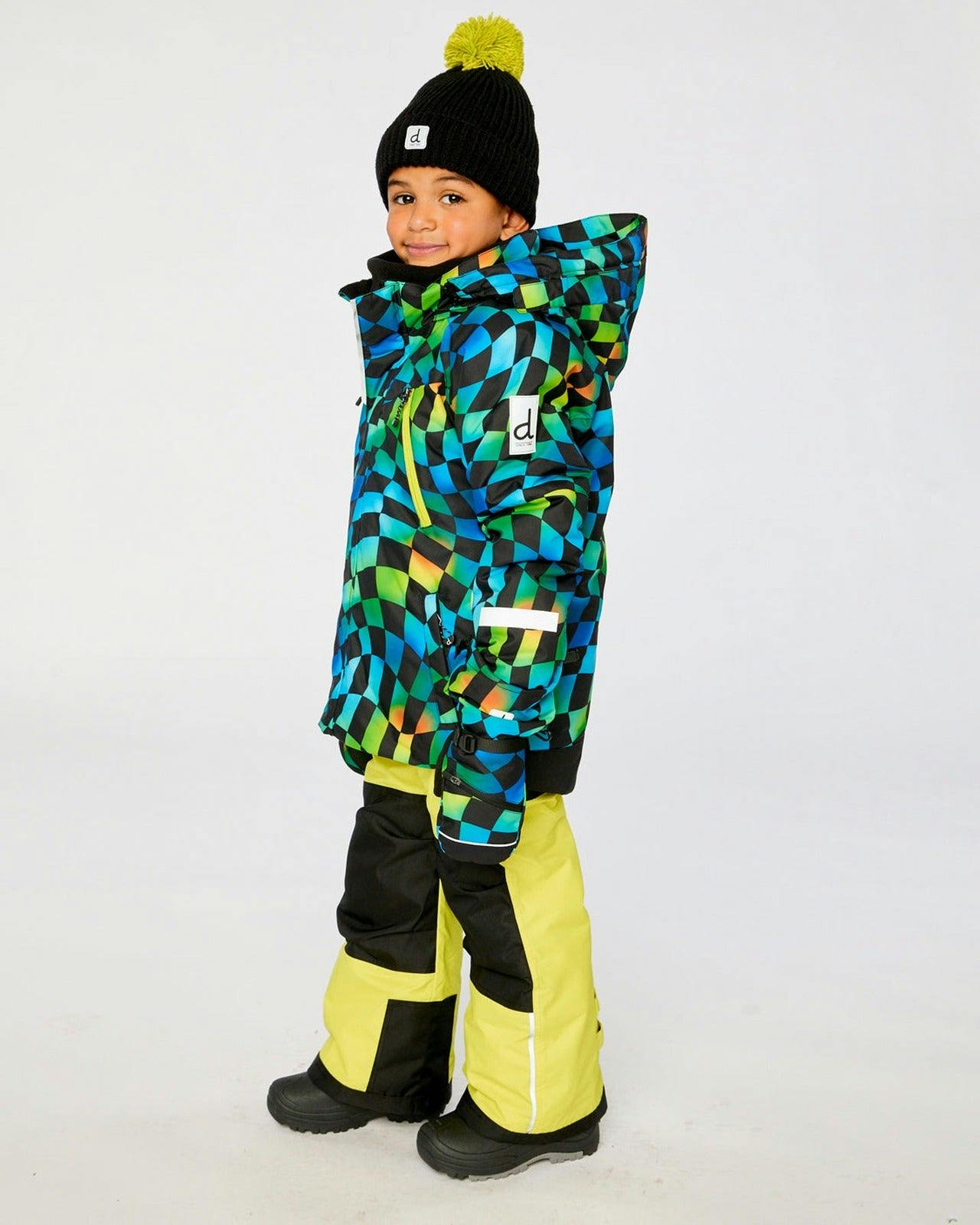Two Piece Play Snowsuit Green Yellow And Blue Checkerboard With Yellow Pants