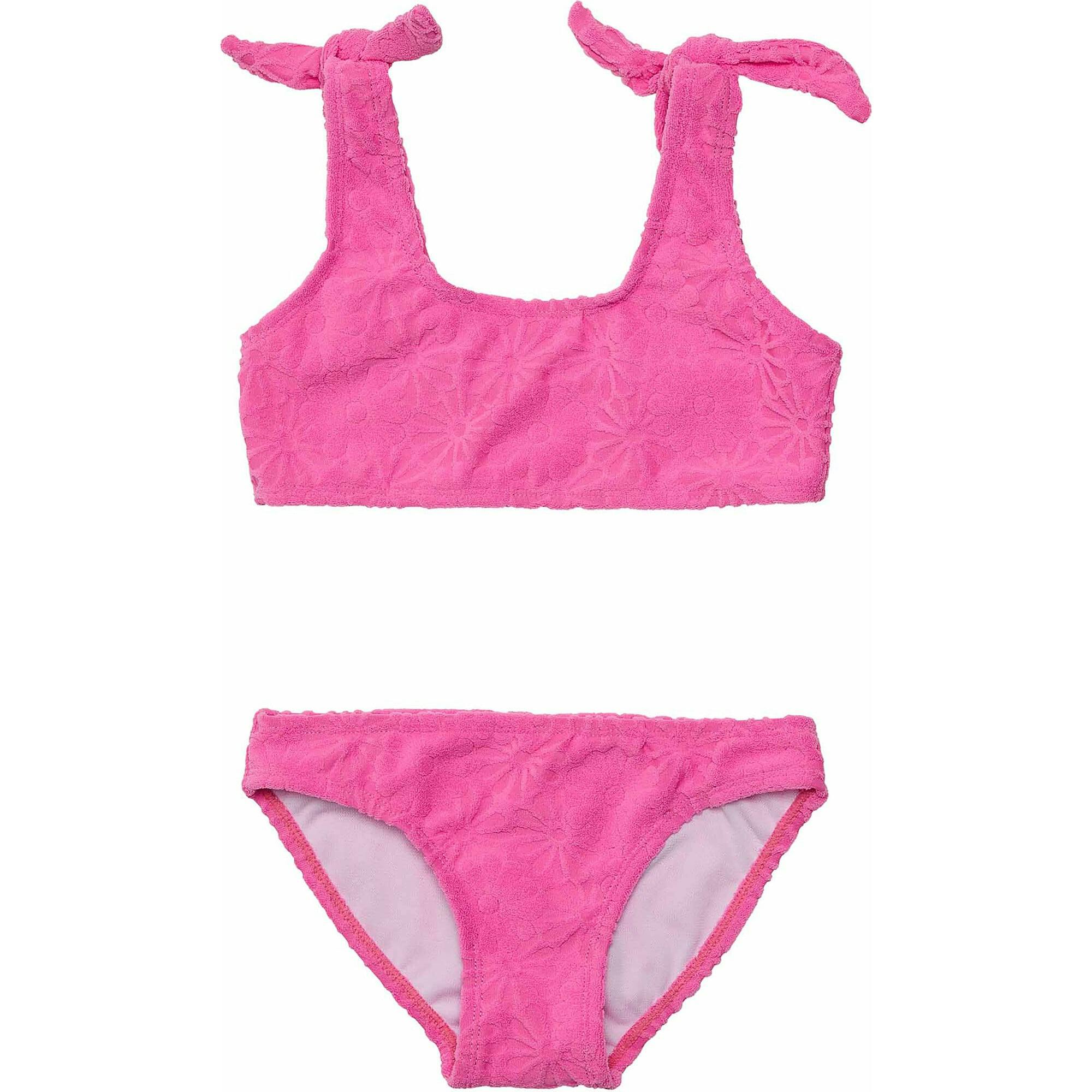 Plush Terry Tie Shoulder Sleeveless Crop Bikini Top