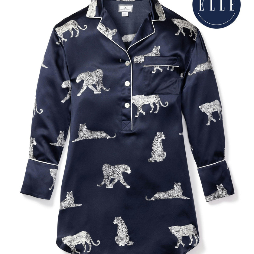 Women's Silk Nightshirt in Panthère de Nuit