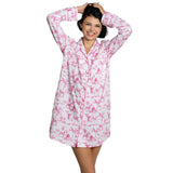 Women's Skydog Toile Pink Night Shirt - Organic Cotton Poplin
