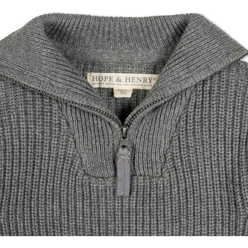 Organic Rib Knit Half Zip Pullover Sweater, Grey