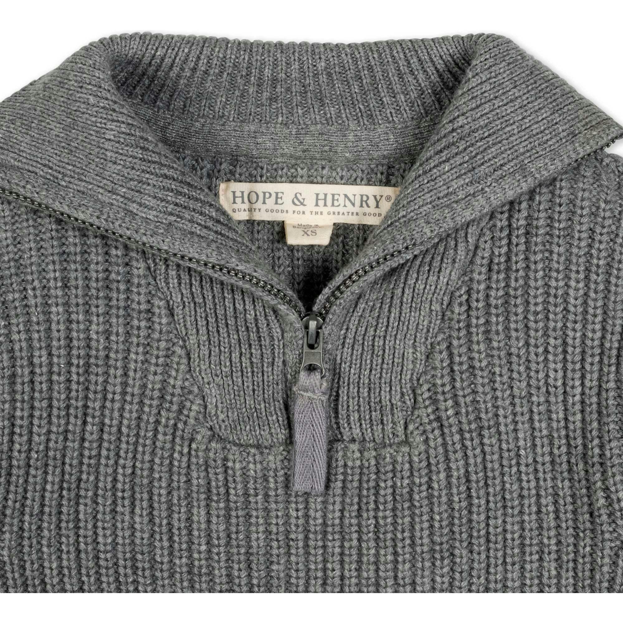 Organic Rib Knit Half Zip Pullover Sweater, Grey