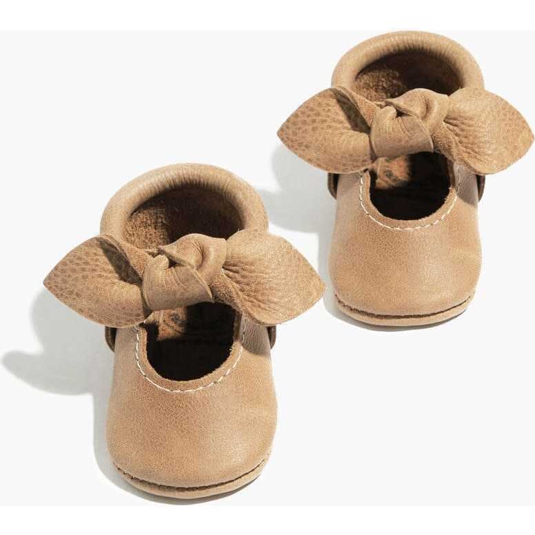 Weathered Brown Knotted Bow Baby Shoe