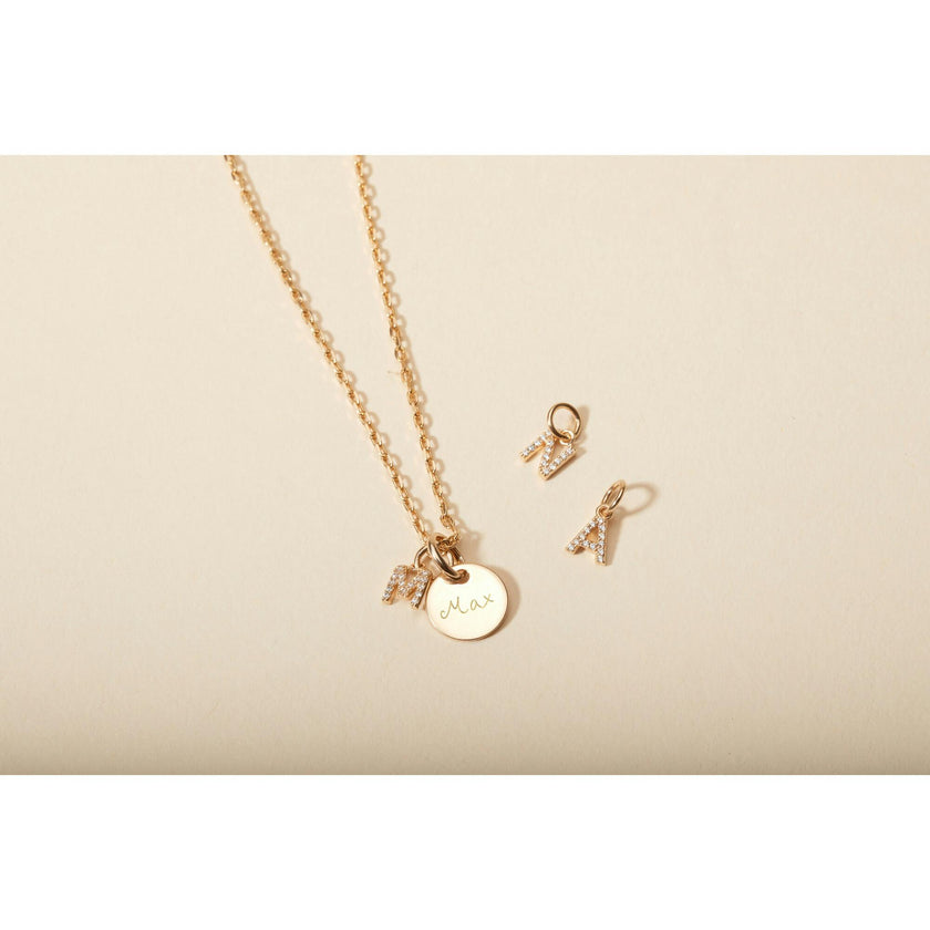 Personalized Mini Crystal Alphabet Necklace, 14k Gold Plated