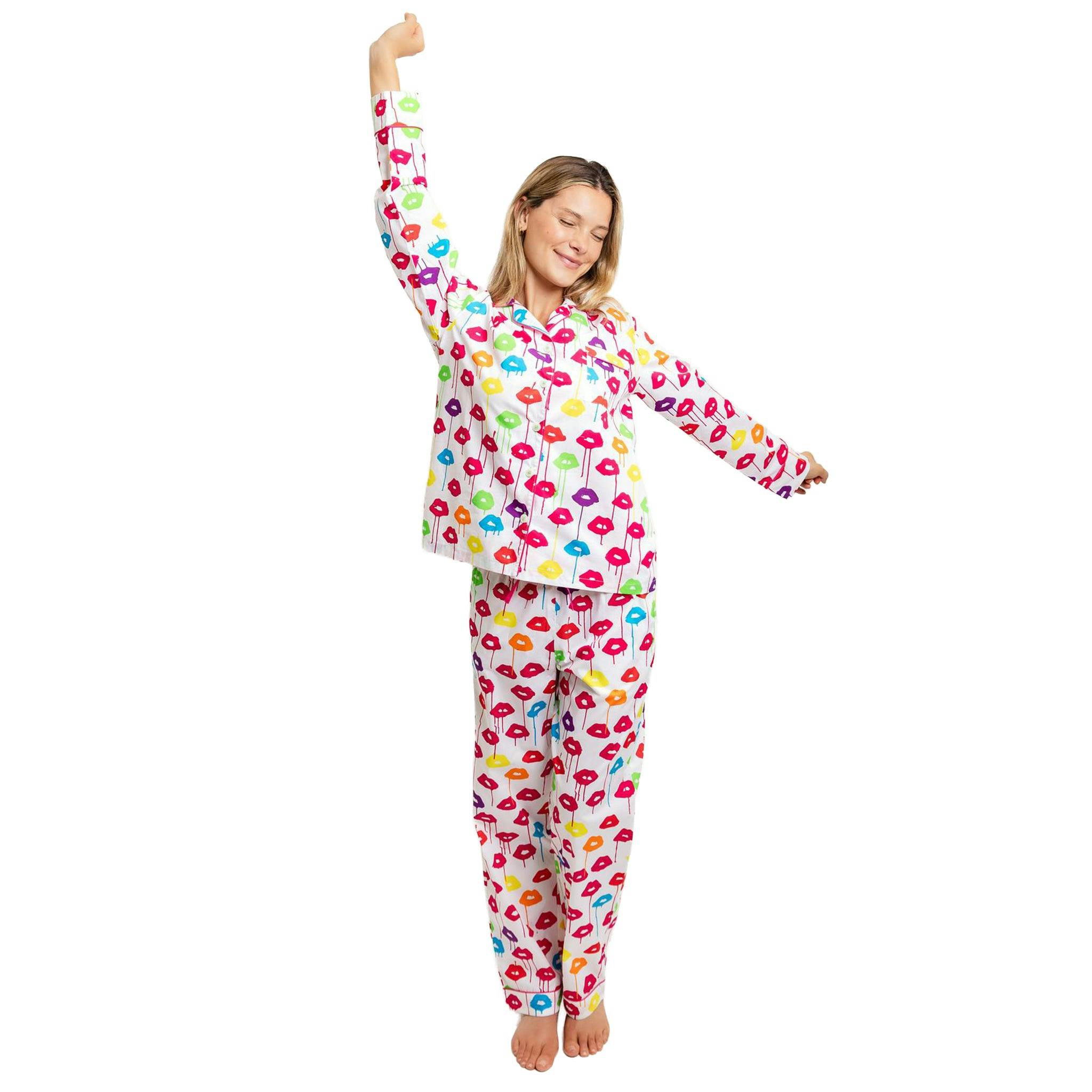 Women's Drawbertson Drippy Lips Long PJ Set - Organic Cotton Poplin