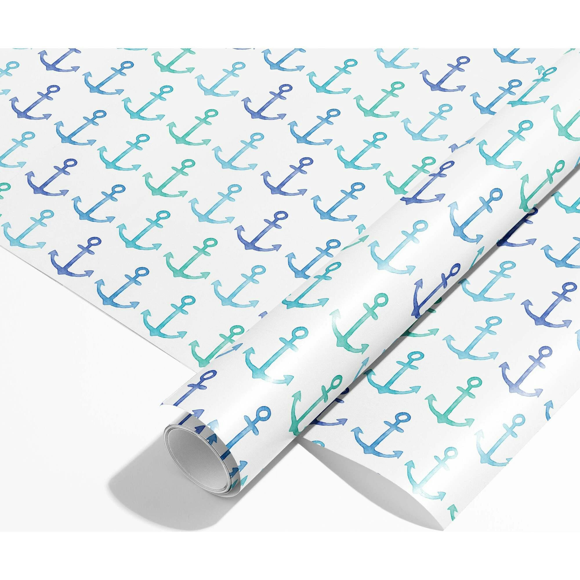 Blue Anchors Coastal Gift Wrap