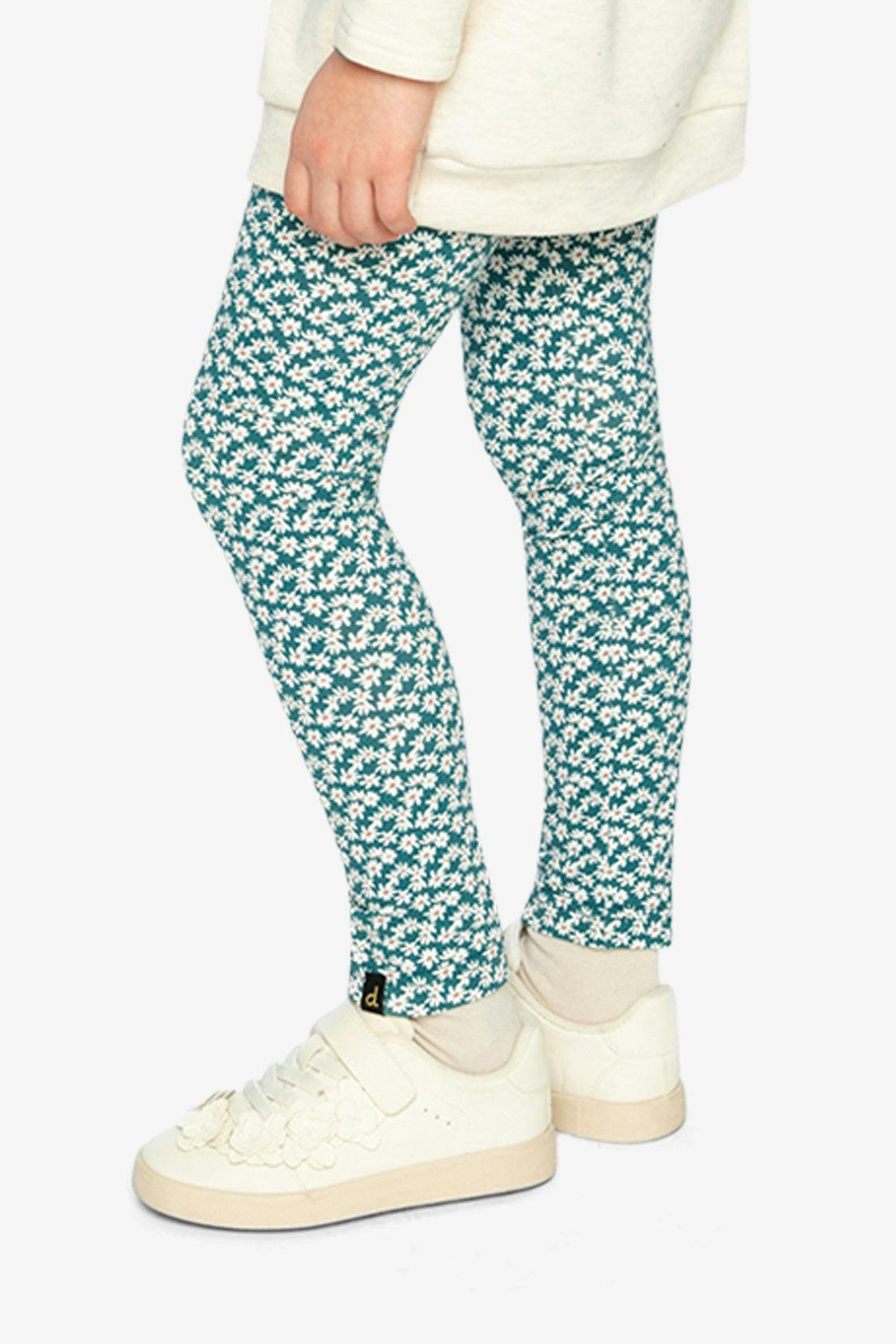 Organic Cotton Leggings Green Daisy Print