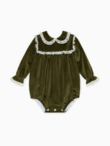 Olive Azura Velvet Baby Girl Romper