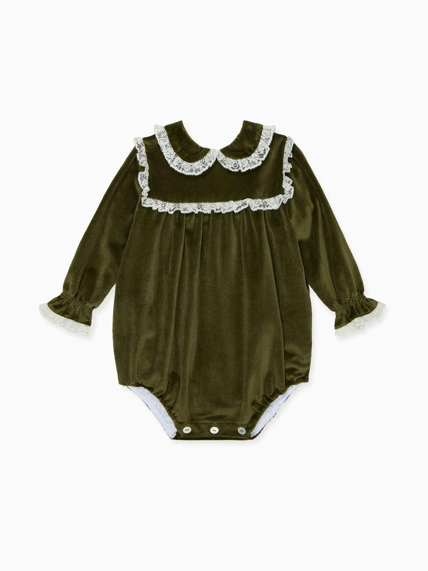 Olive Azura Velvet Baby Girl Romper
