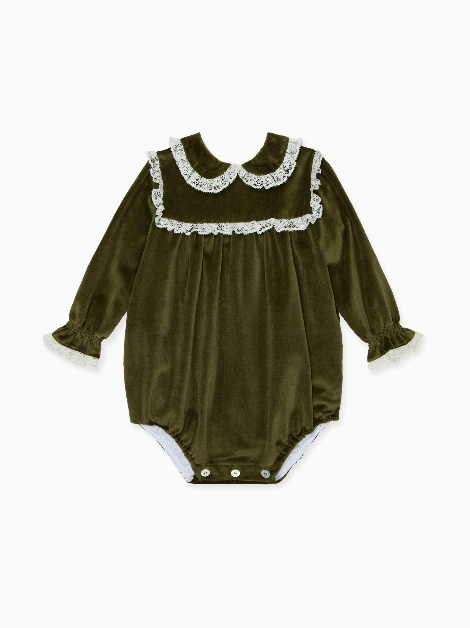 Olive Azura Velvet Baby Girl Romper