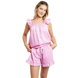 Women's Hepburn Gingham Pink Frill Tank PJ Set