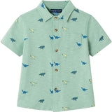 Kids Light Green Print Knit Buttondown & Blue Hybrid Short Set