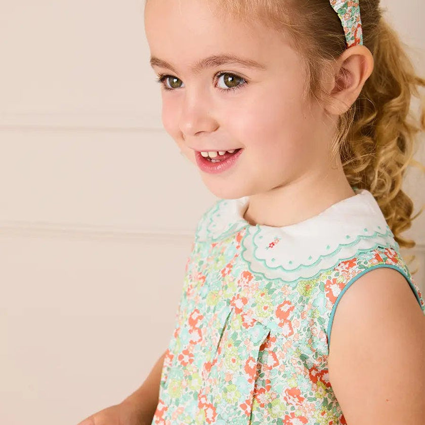 Mabel Floral Layered Scallop Collar Trapeze Dress in Green (12mths- 10yrs)