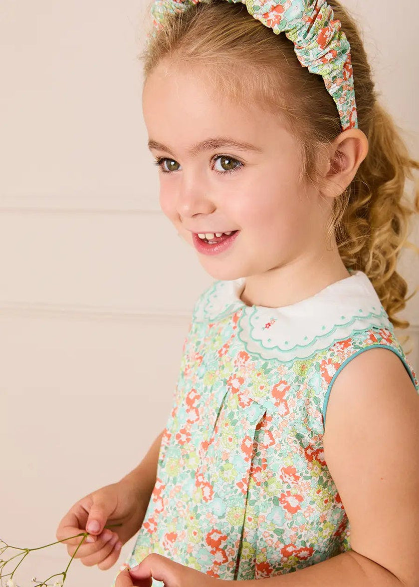 Mabel Floral Layered Scallop Collar Trapeze Dress in Green (12mths- 10yrs)
