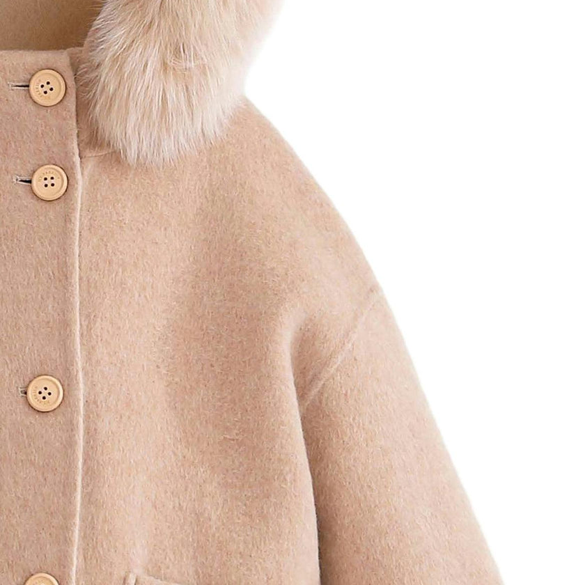 Champagne Wool Coat with Faux Fur Hood