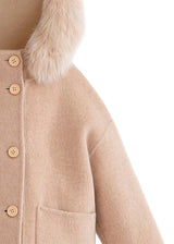 Champagne Wool Coat with Faux Fur Hood