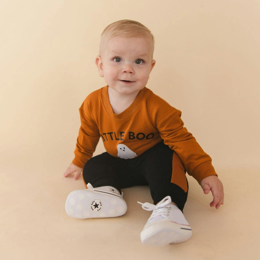 Little Boo Patch Halloween Long Sleeve Romper