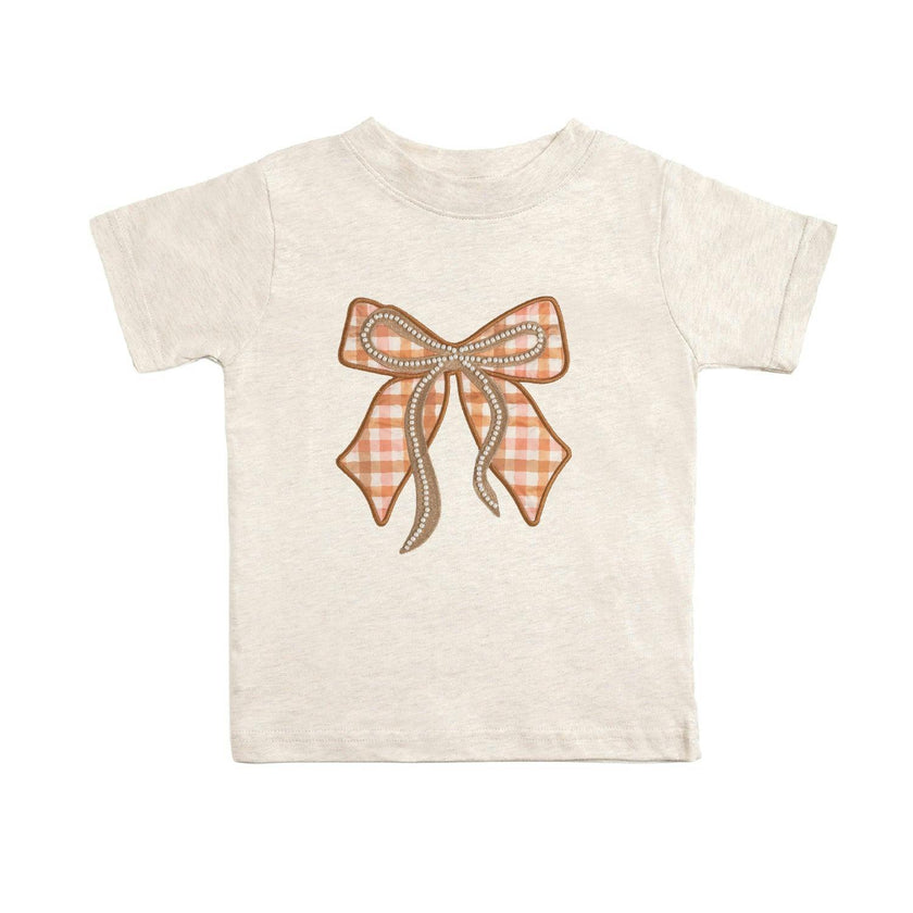 Cinnamon Plaid Bow Patch Short Sleeve T-Shirt