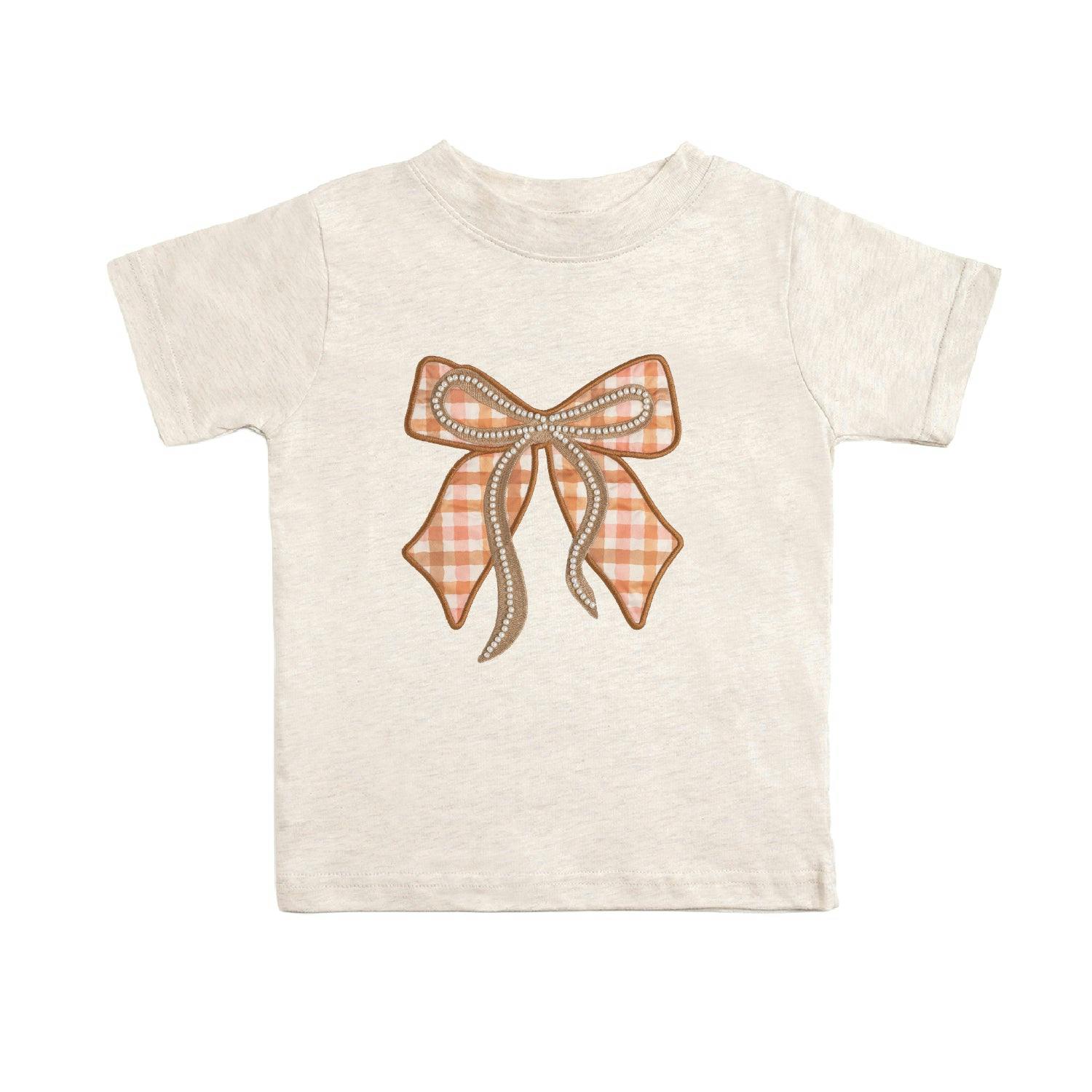 Cinnamon Plaid Bow Patch Short Sleeve T-Shirt