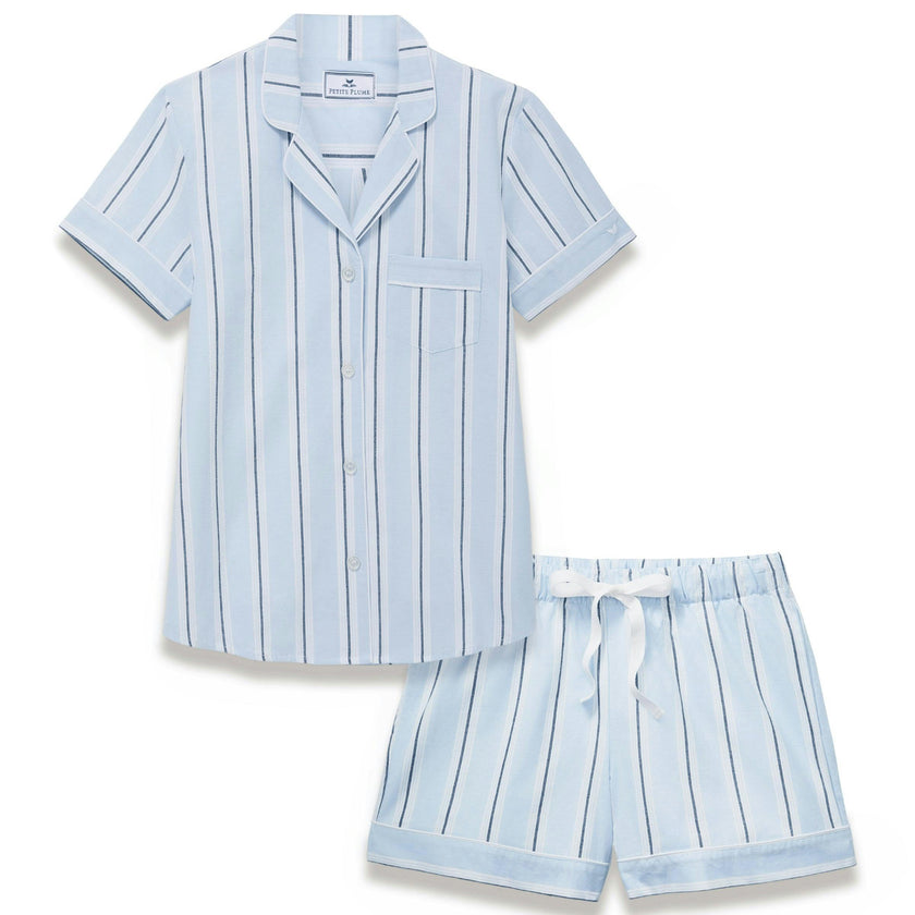 Women's Twill Short Sleeve Short Set in Coastal Stripe